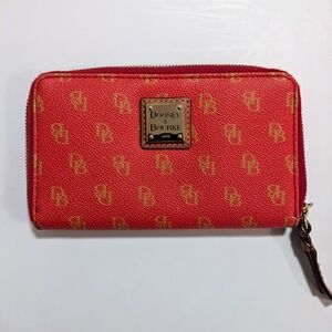 Dooney & Bourke Red Monogram Coated Canvas Zip Around Wallet